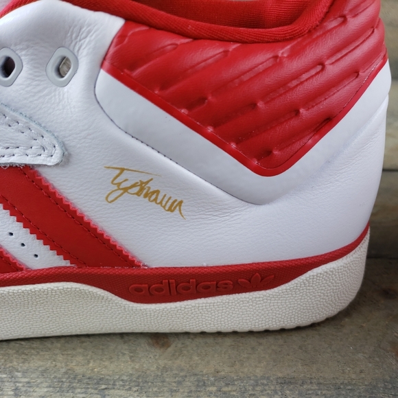 adidas Tyshawn Men's Leather Skate Casual Shoes White Red - Picture 9 of 11